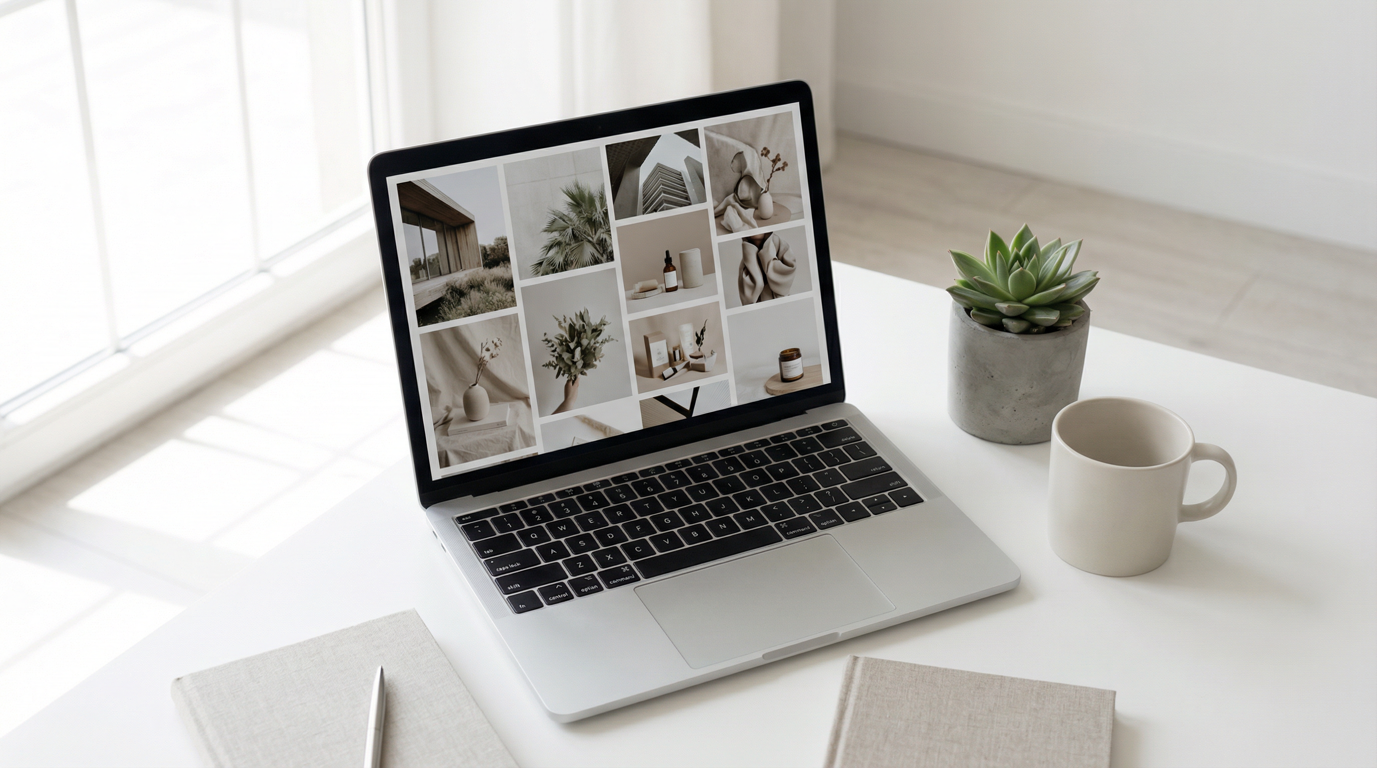 Laptop displaying a curated content library for brand asset management